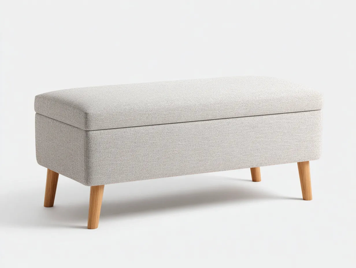 Banco con almacenaje para dormitorio 125 x 42 x 46 cm - beige claro y roble natural - diseño compacto y limpio
