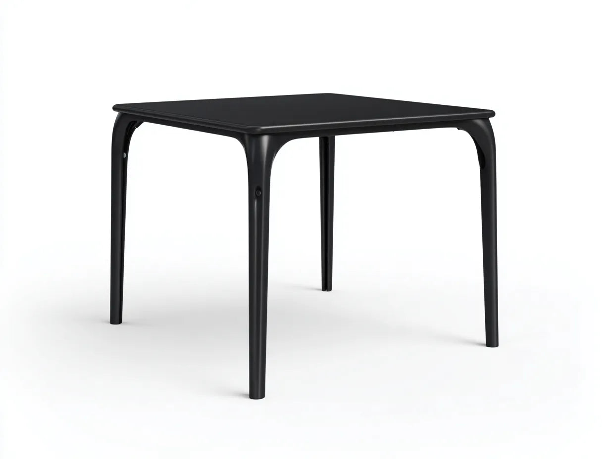 Mesa de comedor exterior cuadrada 80 x 80 x 74 cm - negro mate - líneas redondeadas - para jardín y balcón