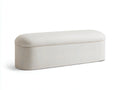 Banco con almacenaje para dormitorio 130 x 45 x 45 cm - crema claro - tapizado de líneas suaves y forma ovalada