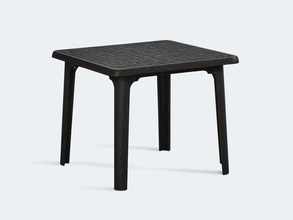 Mesa de comedor exterior cuadrada 78 x 78 x 74 cm - resina negra moteada - compacta - para balcón y patio