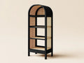 Vitrina 56x32x176 cm - negro y natural - madera y ratán - estilo ligero para salón