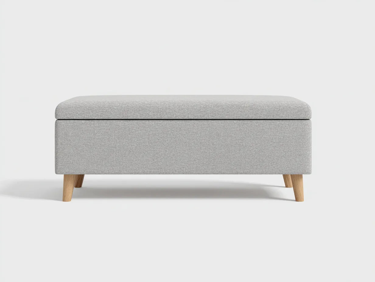 Banco con almacenaje para dormitorio 120 x 42 x 46 cm - gris claro y roble claro - diseño nórdico funcional