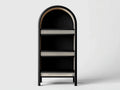 Vitrina 58x34x182 cm - negro y natural - madera y ratán - diseño arqueado para salón