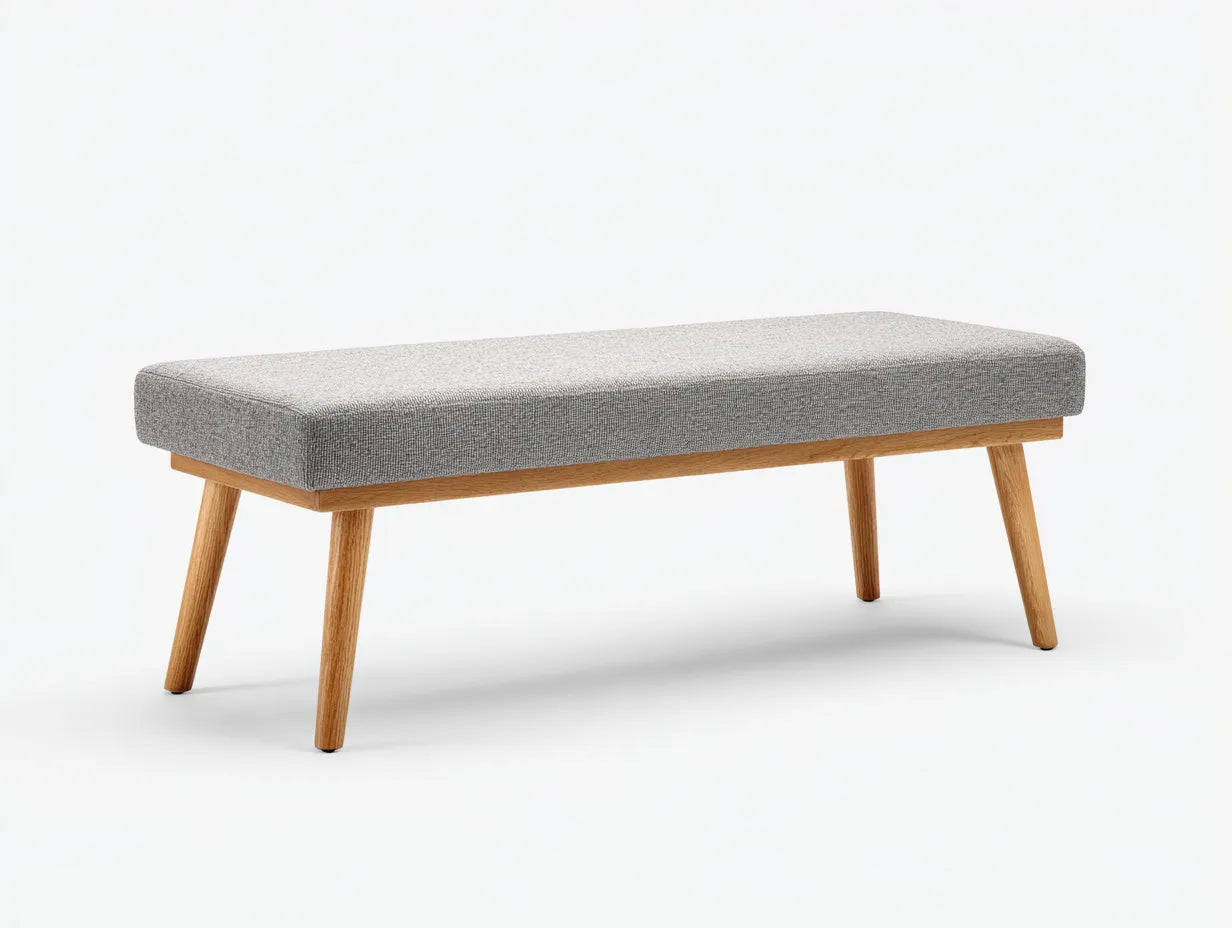 Banco tapizado para dormitorio 136 x 40 x 44 cm - gris medio y roble claro - diseño escandinavo sobrio