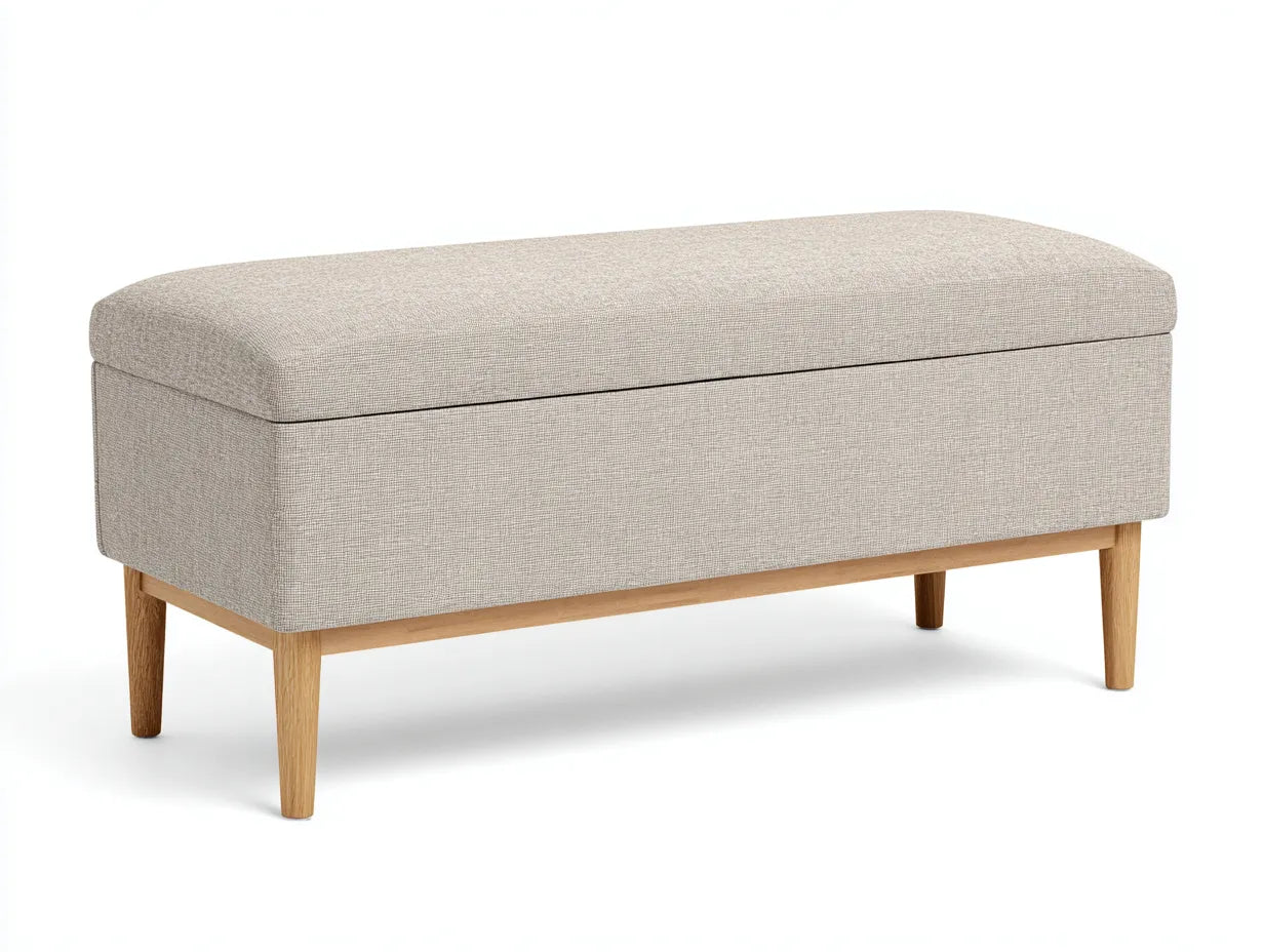 Banco con almacenaje para dormitorio 132 x 44 x 47 cm - gris perla y roble claro - con extremos curvos