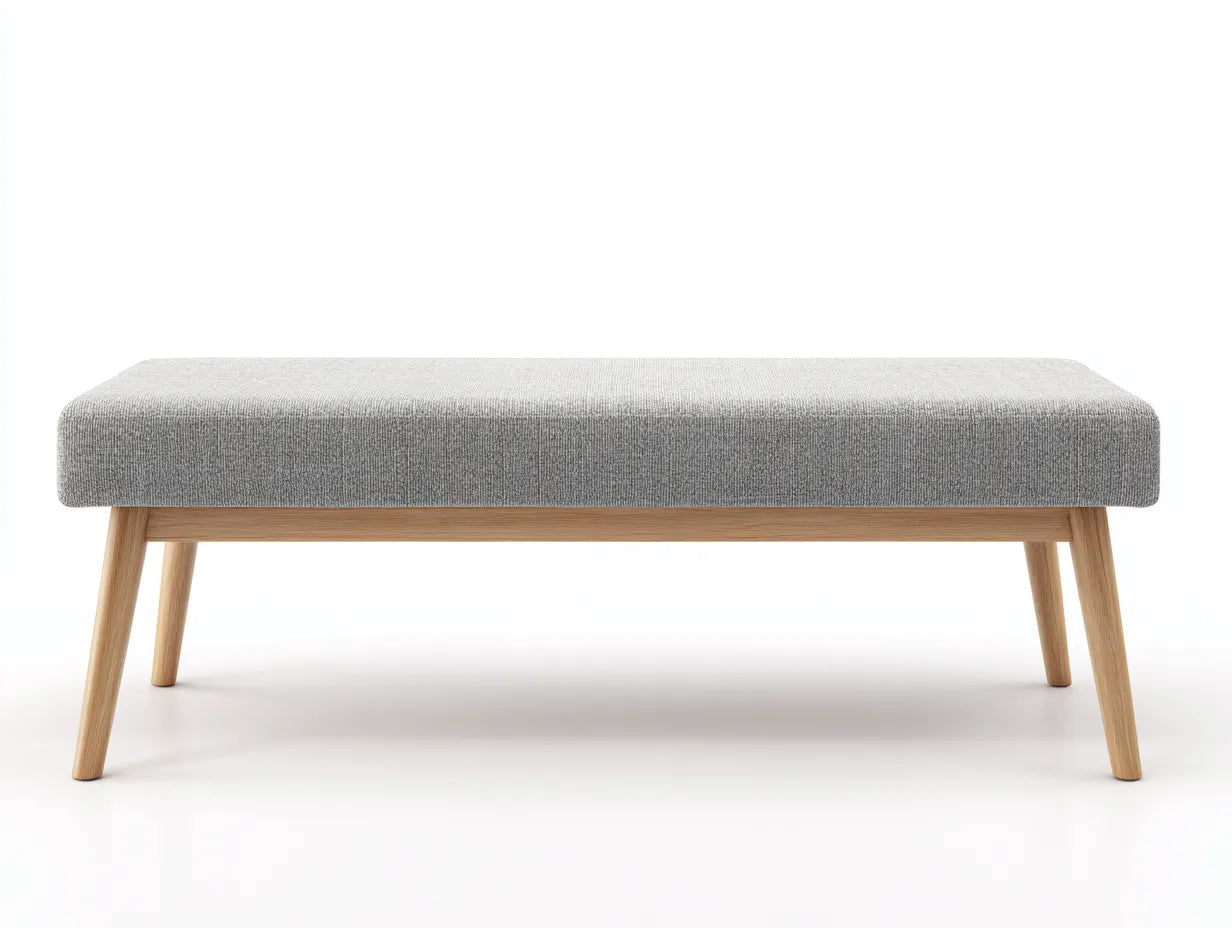 Banco tapizado para dormitorio 138 x 40 x 45 cm - gris claro y roble natural - estilo de líneas ligeras