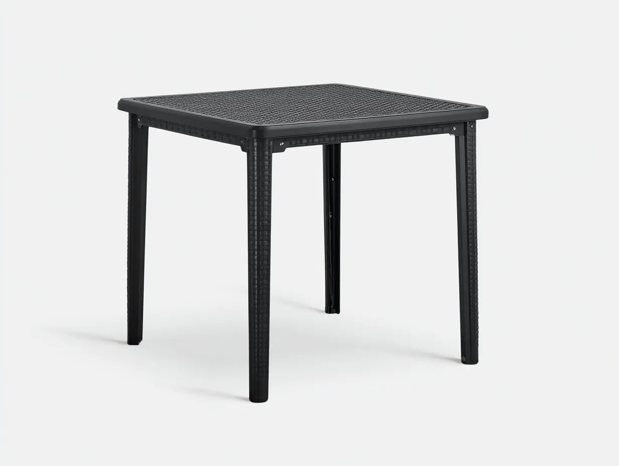 Mesa de comedor exterior cuadrada 79 x 79 x 74 cm - negro intenso - acabado efecto ratán - para patio y terraza