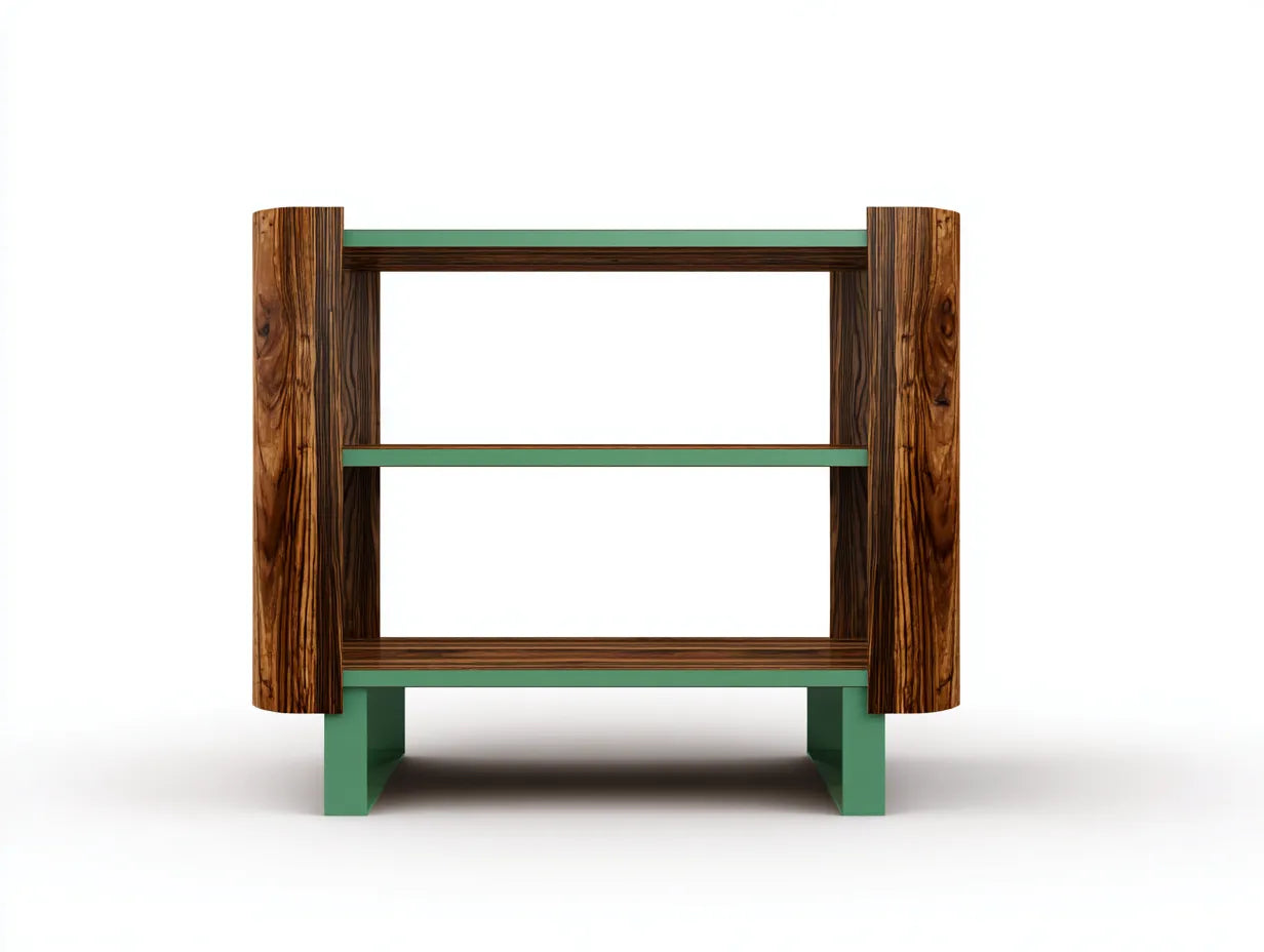 Vitrina 88x32x126 cm - nogal y verde - madera - estantería abierta de estilo moderno para salón