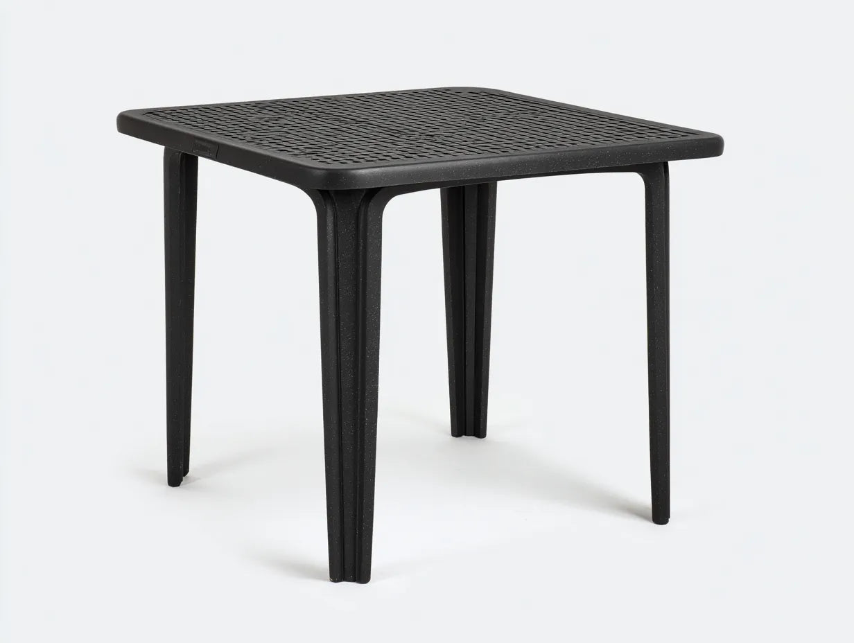 Mesa de comedor exterior cuadrada 80 x 80 x 74 cm - resina negra - efecto trenzado - para terraza y jardín