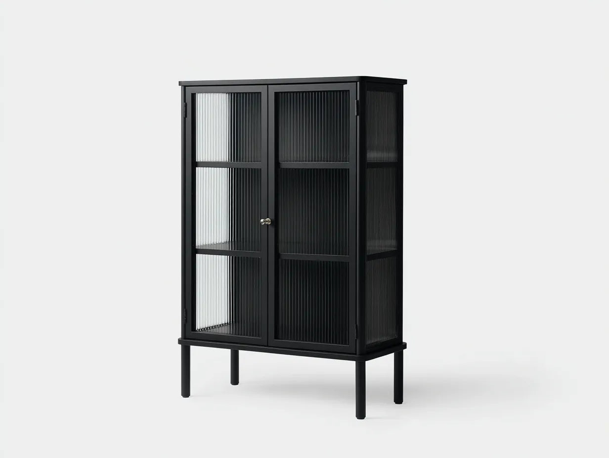 Vitrina 78x36x154 cm - negro - metal y vidrio acanalado - diseño sobrio para salón