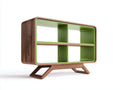 Vitrina 104x36x118 cm - nogal y verde - madera - diseño curvo contemporáneo para salón